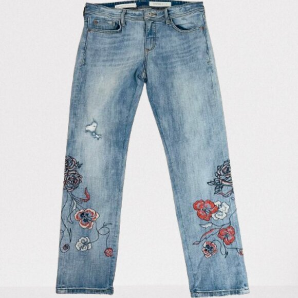 Anthropologie Pilcro Mid-Rise Slim Boyfriend Floral Embroidered Jeans Size 29 - Picture 5 of 13